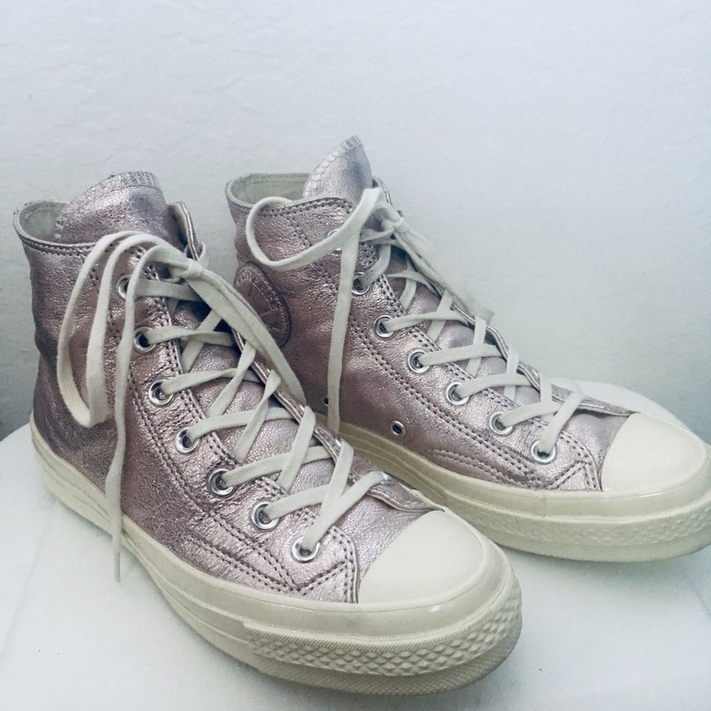 Pink Leather metallic converse